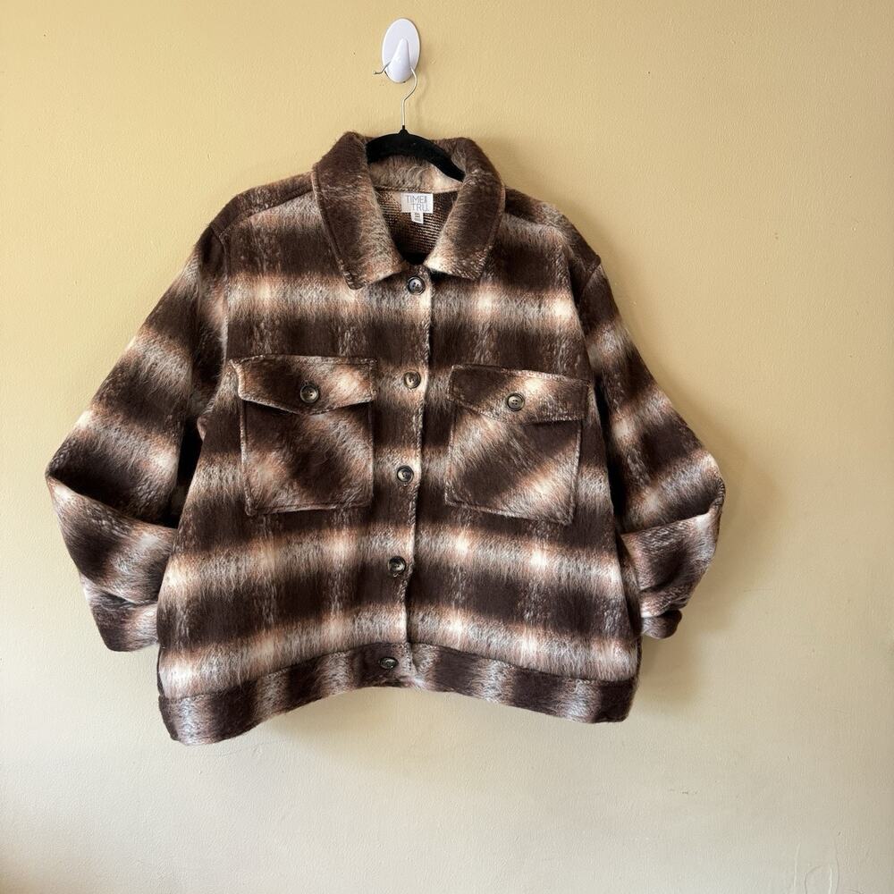 Cabincore Jacket Women 20 Plaid Shacket Brown Cream Cropped Button Cozycore Warm